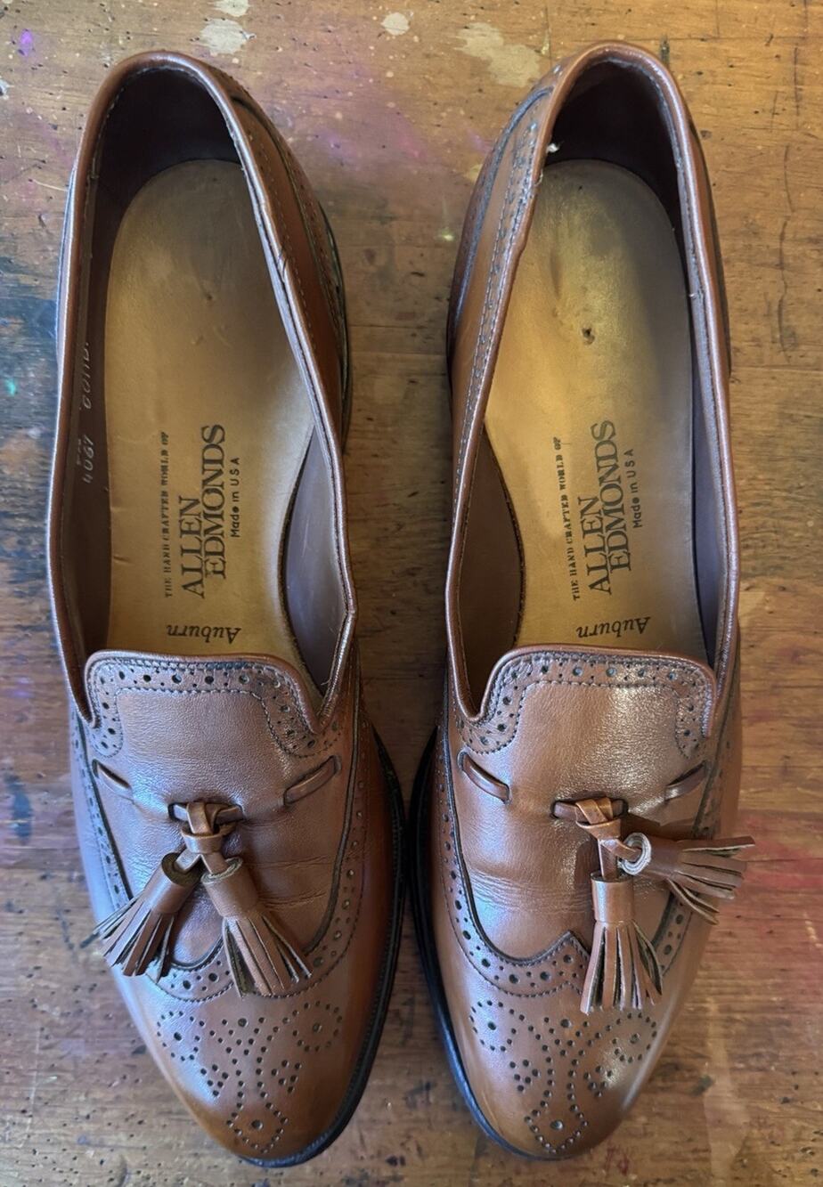 Vintage Allen Edmonds Auburn Tassel Loafers Men's 9.5 AA Brown Leather USA Made
